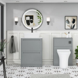 Royal Bathrooms Royal Bathroom Elmore 600mm Matt Pebble Grey Freestanding Bathroom Vanity Unit 2 Drawer Plain White Worktop With Cube Basin - thumbnail 5