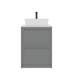 Royal Bathrooms Royal Bathroom Elmore 600mm Matt Pebble Grey Freestanding Bathroom Vanity Unit 2 Drawer Plain White Worktop With Cube Basin - thumbnail 7