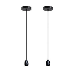 Ledsone Black Industrial E26/e27 Pendant Light Kit Metal Lamp Holder, 100Cm Braided Cable - thumbnail 1