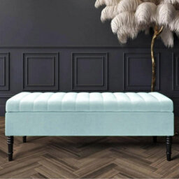Safar 180Cm Ottoman Storage Bench - Plush Velvet Shoe Bench - White Lined Upholstery Storage Footstool