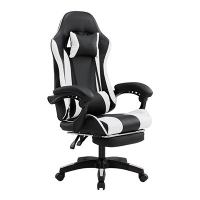 Living And Home Black And White High Back Ergonomic Gaming Chair Office Chair With Footrest - image 1