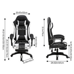 Living And Home Black And White High Back Ergonomic Gaming Chair Office Chair With Footrest - thumbnail 5
