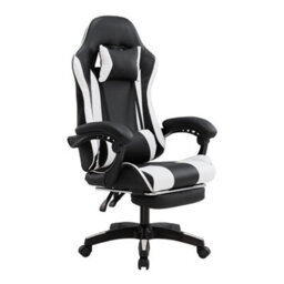 Living And Home Black And White High Back Ergonomic Gaming Chair Office Chair With Footrest - thumbnail 1