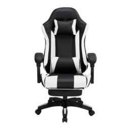 Living And Home Black And White High Back Ergonomic Gaming Chair Office Chair With Footrest - thumbnail 2