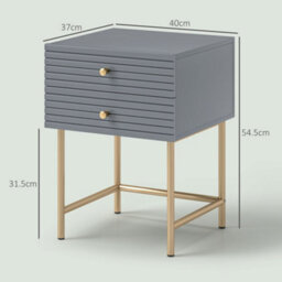 Wyld Haus Lika Set Of 2 Grey And Gold Bedside Tables With Ribbed Drawers And Steel Legs - thumbnail 3