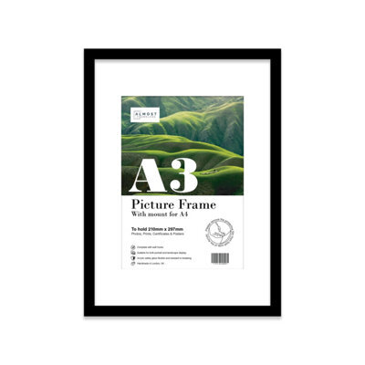A3 Black Picture Frame With Mount For A4 (21 X 29.7Cm -8.3 X 11.7In) Poster, Photo, Artwork, Or Print. - image 1