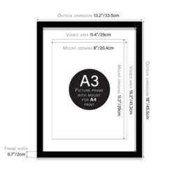 A3 Black Picture Frame With Mount For A4 (21 X 29.7Cm -8.3 X 11.7In) Poster, Photo, Artwork, Or Print. - thumbnail 2
