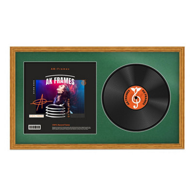"30X17"" Oak Classic Vinyl Record Frame With Emerald Mount For 12 Inch Lp Album Cover & Disc - Ak Frames" - image 1