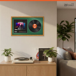 "30X17"" Oak Classic Vinyl Record Frame With Emerald Mount For 12 Inch Lp Album Cover & Disc - Ak Frames" - thumbnail 5