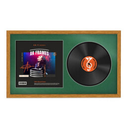 "30X17"" Oak Classic Vinyl Record Frame With Emerald Mount For 12 Inch Lp Album Cover & Disc - Ak Frames" - thumbnail 1