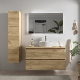Cygnus bath Bequia Vanity Unit 100Cm Oak Worktop Basin Ceramic - thumbnail 1