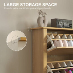 Homcom 18-Shoe Storage Cabinet 6 Shelves 3 Drawers Natural Wood Finish - thumbnail 7