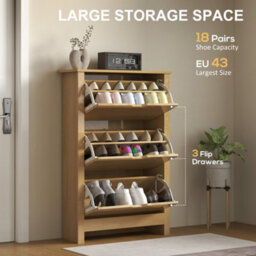 Homcom 18-Shoe Storage Cabinet 6 Shelves 3 Drawers Natural Wood Finish - thumbnail 4