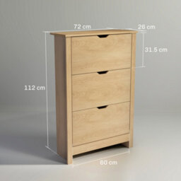 Homcom 18-Shoe Storage Cabinet 6 Shelves 3 Drawers Natural Wood Finish - thumbnail 3