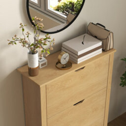Homcom 18-Shoe Storage Cabinet 6 Shelves 3 Drawers Natural Wood Finish - thumbnail 8