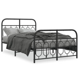 Berkfield Metal Bed Frame Without Mattress With Footboard Black 120X200Cm - thumbnail 2