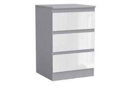 Urbn-Living Urbnliving 62Cm Height Glossy 3 Drawers Bedside Cabinet Chest Of Drawers With Smooth Metal Runner Grey & White - thumbnail 2