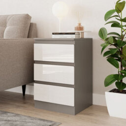Urbn-Living Urbnliving 62Cm Height Glossy 3 Drawers Bedside Cabinet Chest Of Drawers With Smooth Metal Runner Grey & White