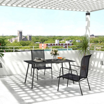 Outsunny Garden Table For 6 Person With Slat Top, Steel Frame, Black - image 1