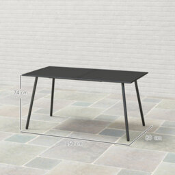 Outsunny Garden Table For 6 Person With Slat Top, Steel Frame, Black - thumbnail 3