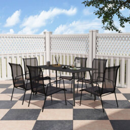 Outsunny Garden Table For 6 Person With Slat Top, Steel Frame, Black - thumbnail 7