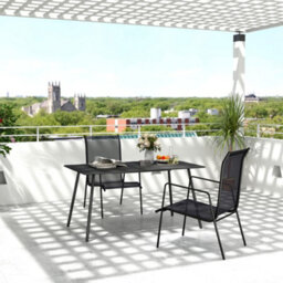 Outsunny Garden Table For 6 Person With Slat Top, Steel Frame, Black