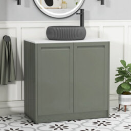 Royal Bathrooms Royal Bathroom Elmore 800mm Matt Green Freestanding Bathroom Vanity Unit 2 Door Plain White Worktop With Milan Black Basin - thumbnail 1