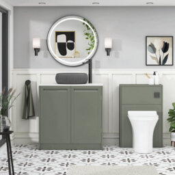 Royal Bathrooms Royal Bathroom Elmore 800mm Matt Green Freestanding Bathroom Vanity Unit 2 Door Plain White Worktop With Milan Black Basin - thumbnail 5