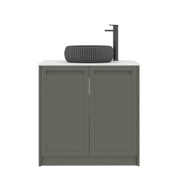 Royal Bathrooms Royal Bathroom Elmore 800mm Matt Green Freestanding Bathroom Vanity Unit 2 Door Plain White Worktop With Milan Black Basin - thumbnail 7