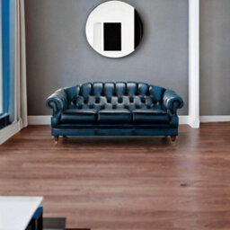 Chesterfield 3 Seater Antique Blue Leather Sofa Settee In Victoria Style - thumbnail 3