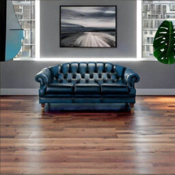 Chesterfield 3 Seater Antique Blue Leather Sofa Settee In Victoria Style - thumbnail 2
