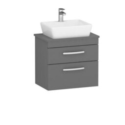Royal Bathrooms 600mm Wall Hung Vanity Unit 2 Drawer Indigo Grey Gloss & Cube Countertop Basin - thumbnail 4