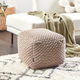 Beliani Handwoven Cotton Pouf Ottoman Taupe Beige 50 X 50 Cm - thumbnail 1