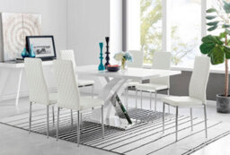 Furniturebox Atlanta White High Gloss And Chrome 6 Seater Dining Table With Statement X Shaped Legs And 6 White Faux Leather Milan Chairs - thumbnail 1