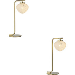 Loops 2 Pack Satin Brass Plate Task Table Lamp - White Confetti Glass Shade - 3W Led G9