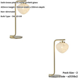 Loops 2 Pack Satin Brass Plate Task Table Lamp - White Confetti Glass Shade - 3W Led G9 - thumbnail 2