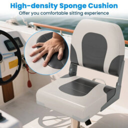 2 Pack Boat Seat Upholstered Folding Captain Boat Chair With Back-Grey - thumbnail 3