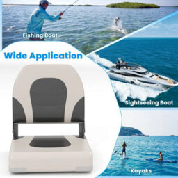 2 Pack Boat Seat Upholstered Folding Captain Boat Chair With Back-Grey - thumbnail 6