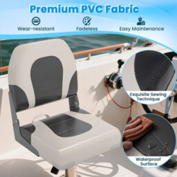 2 Pack Boat Seat Upholstered Folding Captain Boat Chair With Back-Grey - thumbnail 7