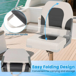 2 Pack Boat Seat Upholstered Folding Captain Boat Chair With Back-Grey - thumbnail 4