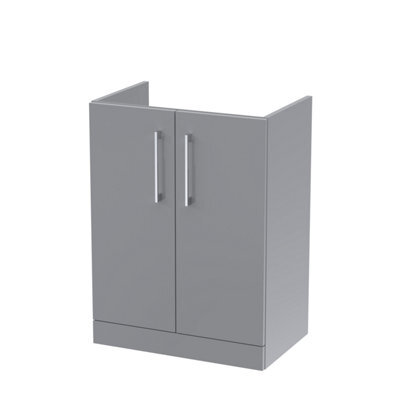 Nuie Hudson Reed Arno Floor Standing Vanity Unit, Durable 2 Soft Close Door Bathroom Sink Vanity Unit With Shelf In Satin Grey, 600mm - image 1