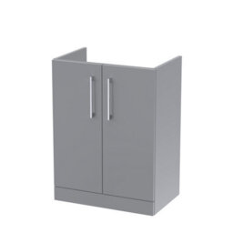 Nuie Hudson Reed Arno Floor Standing Vanity Unit, Durable 2 Soft Close Door Bathroom Sink Vanity Unit With Shelf In  Satin Grey, 600mm - thumbnail 1