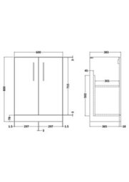Nuie Hudson Reed Arno Floor Standing Vanity Unit, Durable 2 Soft Close Door Bathroom Sink Vanity Unit With Shelf In  Satin Grey, 600mm - thumbnail 2