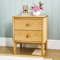 Barton Scandi Style Bedside Table In Solid Oak, 2 Soft Close Drawers