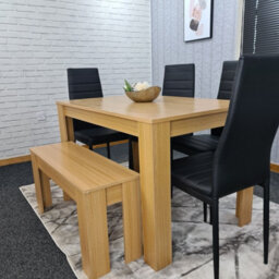 Kosy Koala Oak Effect Dining Table Set With 4 Black Velvet Chairs Dining Room Furniture - thumbnail 2