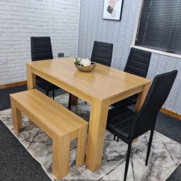 Kosy Koala Oak Effect Dining Table Set With 4 Black Velvet Chairs Dining Room Furniture - thumbnail 3