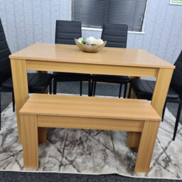 Kosy Koala Oak Effect Dining Table Set With 4 Black Velvet Chairs Dining Room Furniture - thumbnail 8