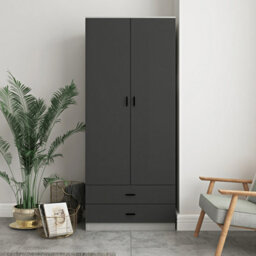 Urbnliving 180Cm Tall Wooden 2 Door Wardrobe Grey Carcass And Black Drawers With 2 Drawers Bedroom Storage Hanging Bar Clothes - thumbnail 3
