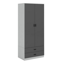 Urbnliving 180Cm Tall Wooden 2 Door Wardrobe Grey Carcass And Black Drawers With 2 Drawers Bedroom Storage Hanging Bar Clothes - thumbnail 2