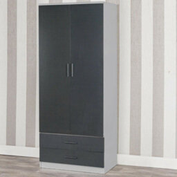 Urbnliving 180Cm Tall Wooden 2 Door Wardrobe Grey Carcass And Black Drawers With 2 Drawers Bedroom Storage Hanging Bar Clothes - thumbnail 1